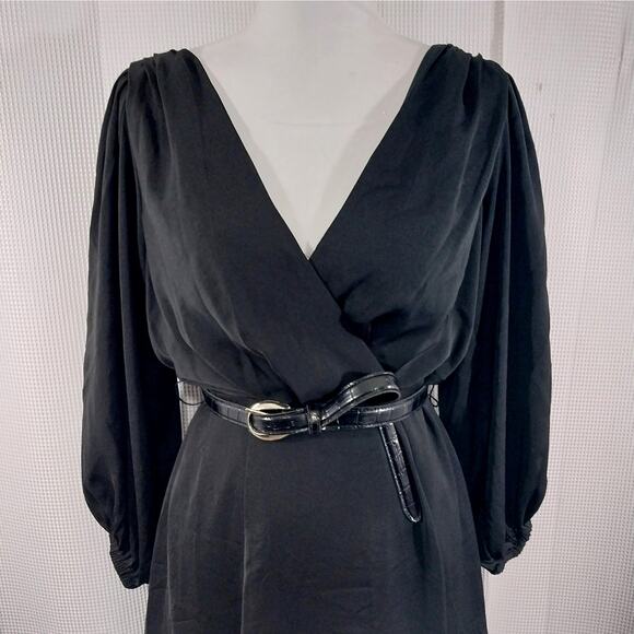 NWT@$120! BANANA REPUBLIC! LUXE BLACK POUF SLEEVE, BELTED WAIST DRESS! SZ 6 - Picture 3 of 12